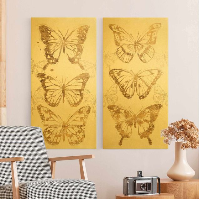 Leinwandbild 2-teilig - Schmetterlingskompositionen Gold