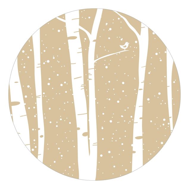 Runde Tapete selbstklebend - Schneekonzert zwischen Birken