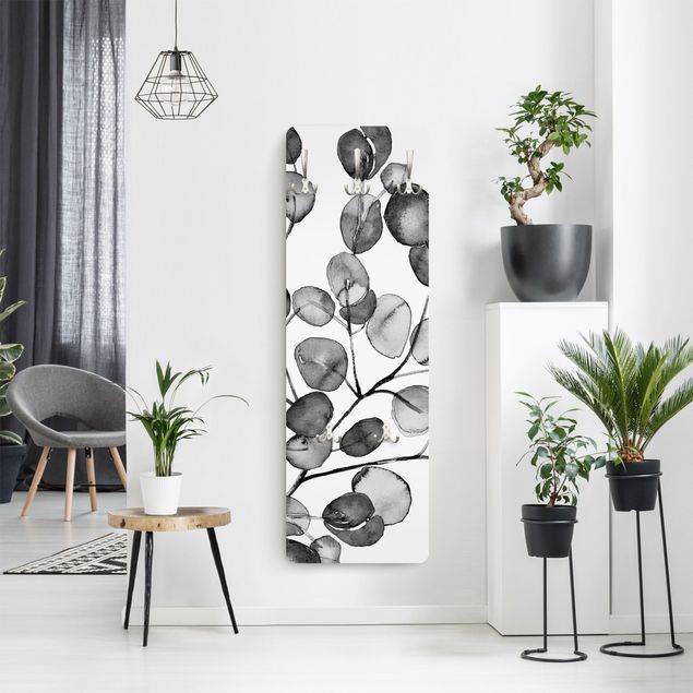Garderobe - Schwarz Weiß Aquarell Eukalyptuszweig
