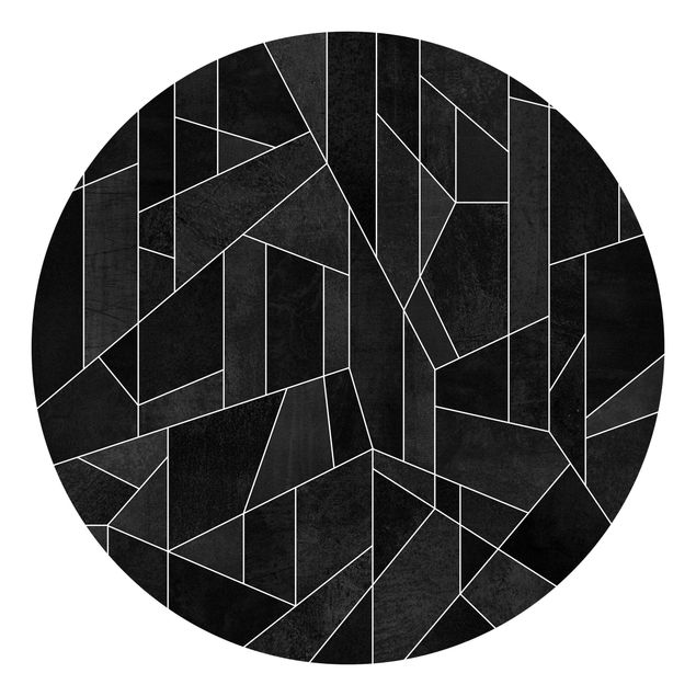 Runde Tapete selbstklebend - Schwarz Weiß Geometrie Aquarell