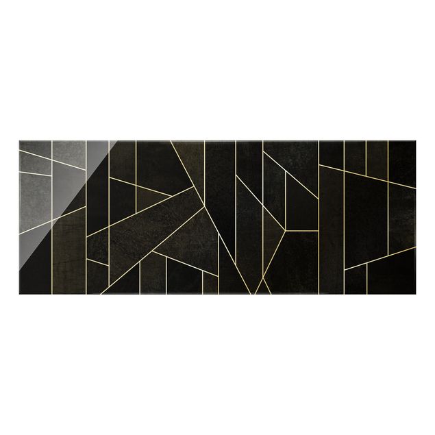 Glasbild - Schwarz Weiß Geometrie Aquarell - Panorama 5:2