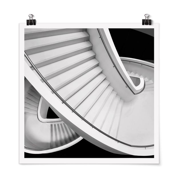Poster - Schwarz Weiße Treppenarchitektur - Quadrat 1:1