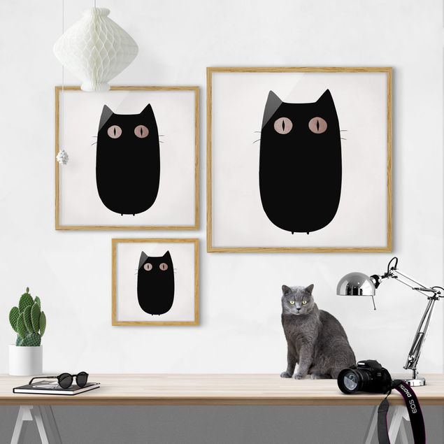 Bild mit Rahmen - Schwarze Katze Illustration - Quadrat