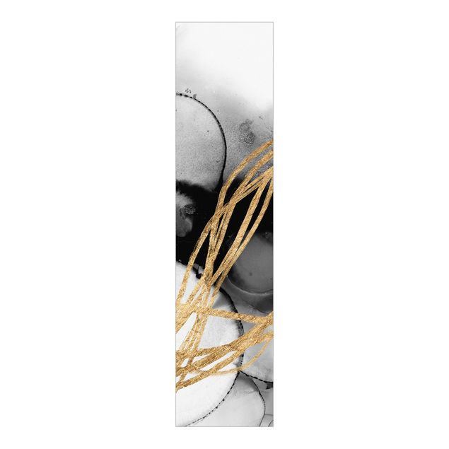 Schiebegardinen Set - Schwarze Tusche mit goldenen Linien II - Flächenvorhang