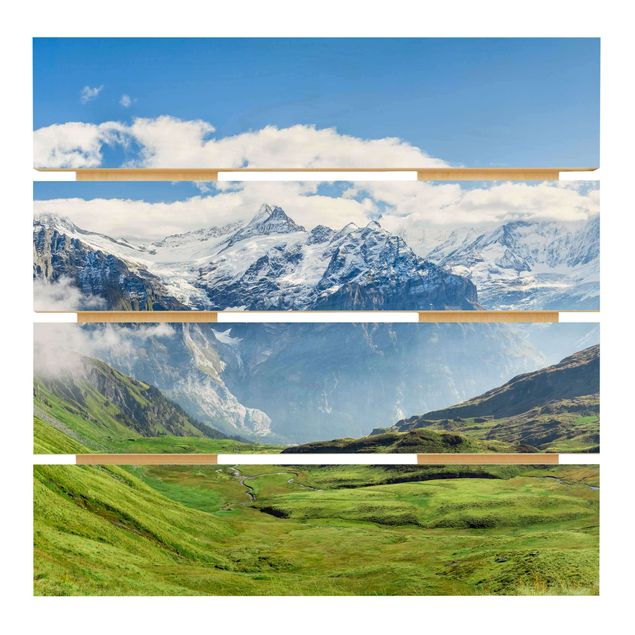 Holzbild - Schweizer Alpenpanorama - Quadrat