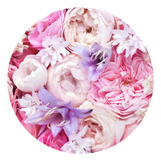Runde Tapete selbstklebend - Shabby Rosen mit Glockenblumen