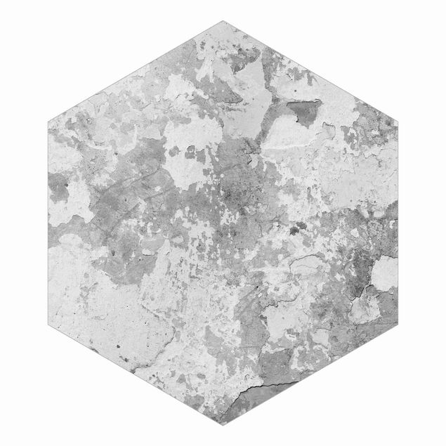 Hexagon Mustertapete selbstklebend - Shabby Wand in Grau
