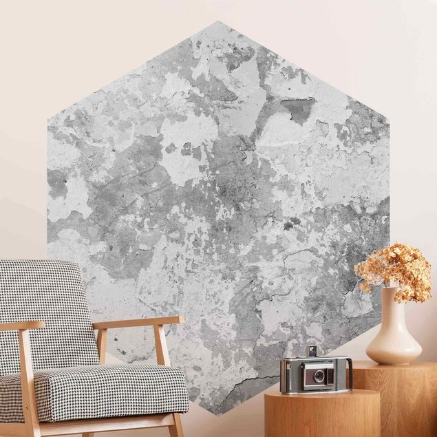Hexagon Mustertapete selbstklebend - Shabby Wand in Grau