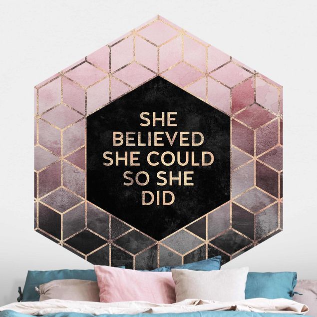 Hexagon Mustertapete selbstklebend - She Believed She Could Rosé Gold