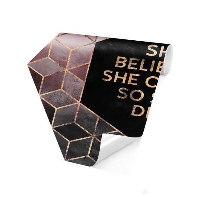 Hexagon Mustertapete selbstklebend - She Believed She Could Rosé Gold