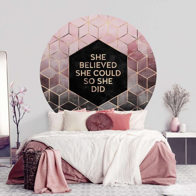 Runde Tapete selbstklebend - She Believed She Could Rosé Gold