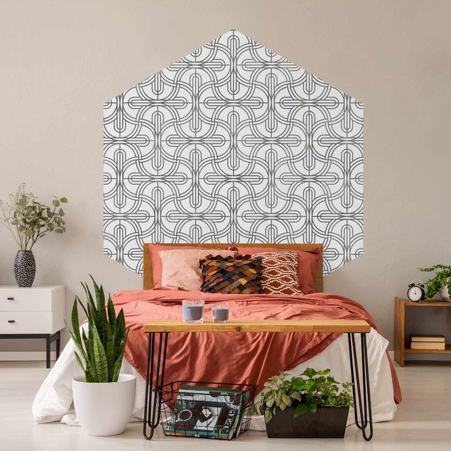 Hexagon Mustertapete selbstklebend - Silbernes Art Deco Muster XXL