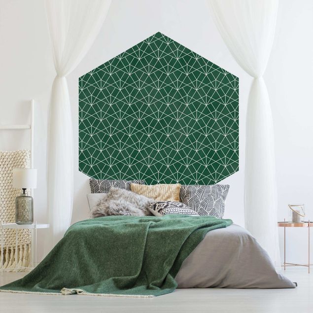 Hexagon Mustertapete selbstklebend - Smaragd Art Deco Linienmuster