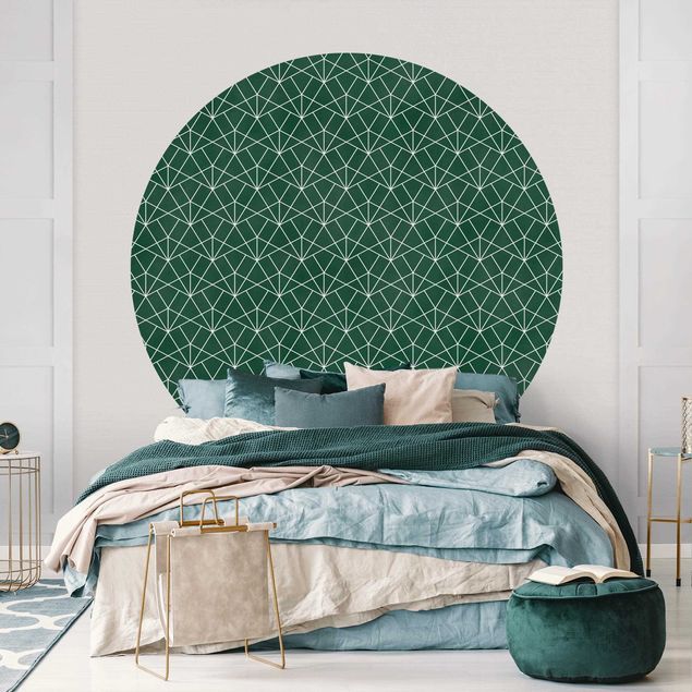 Runde Tapete selbstklebend - Smaragd Art Deco Linienmuster