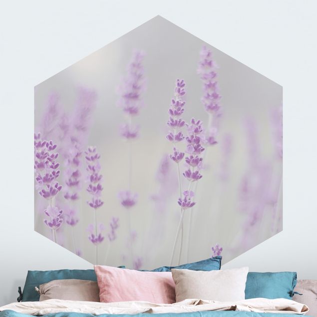 Hexagon Mustertapete selbstklebend - Sommer im Lavendelfeld