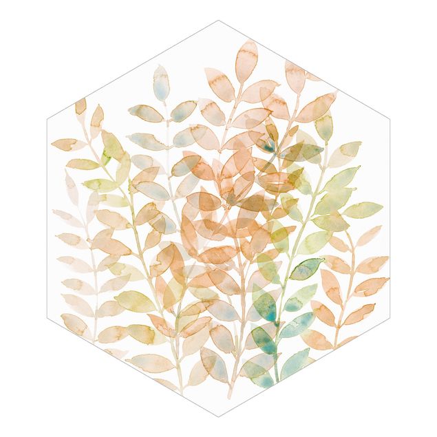 Hexagon Mustertapete selbstklebend - Sommerlicher Blätterreigen