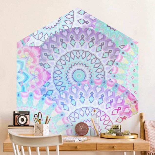 Hexagon Mustertapete selbstklebend - Sommerträume Mandalas