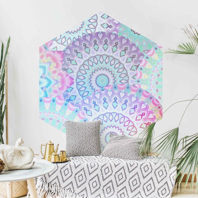 Hexagon Mustertapete selbstklebend - Sommerträume Mandalas
