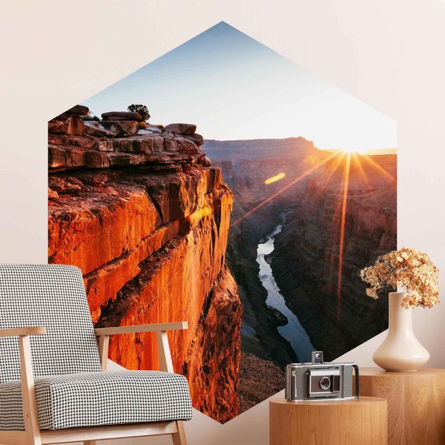 Hexagon Fototapete selbstklebend - Sonne im Grand Canyon