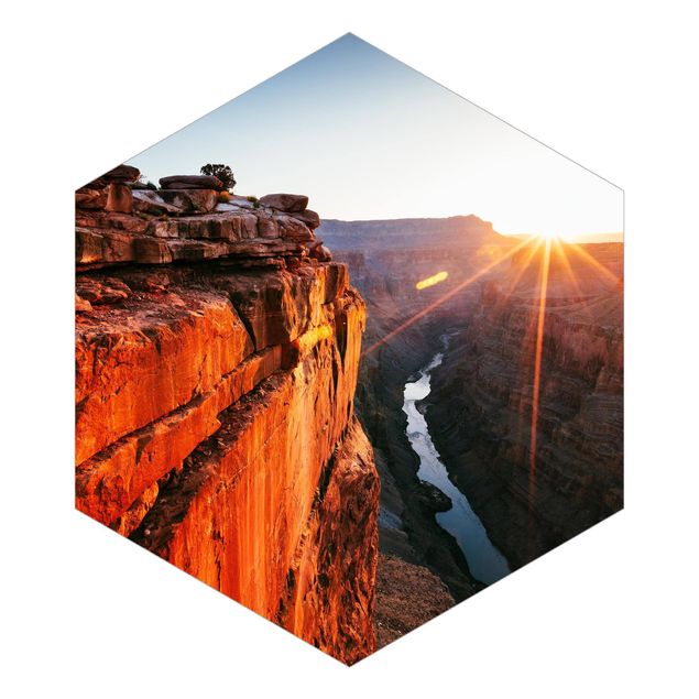Hexagon Fototapete selbstklebend - Sonne im Grand Canyon