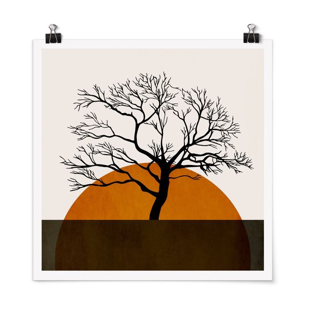 Poster - Sonne mit Baum - Quadrat 1:1