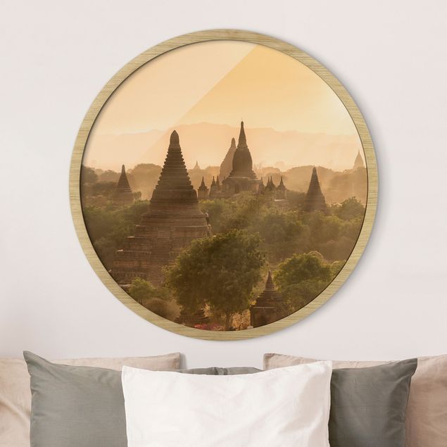 Gerahmte Bilder Rund Sonnenuntergang über Bagan