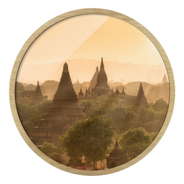 Rundes Gerahmtes Bild - Sonnenuntergang über Bagan