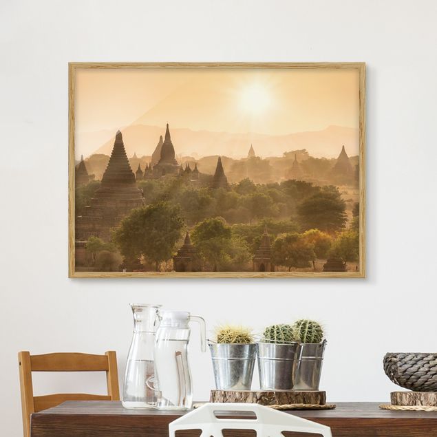 Bild mit Rahmen - Sonnenuntergang über Bagan - Querformat