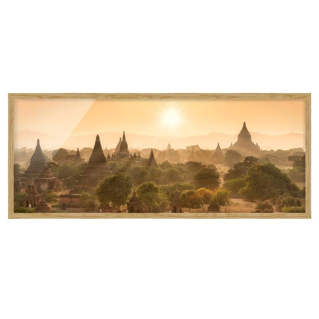 Bild mit Rahmen - Sonnenuntergang über Bagan - Panorama