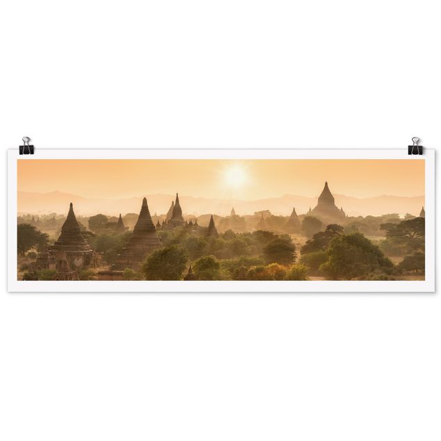 Poster - Sonnenuntergang über Bagan - Panorama 3:1