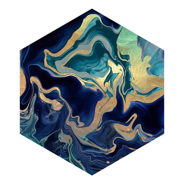 Hexagon Mustertapete selbstklebend - Spiel der Farben Indigo Feuer