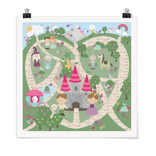 Poster - Spielteppich Märchenland - Der Weg zum Schloss - Quadrat 1:1