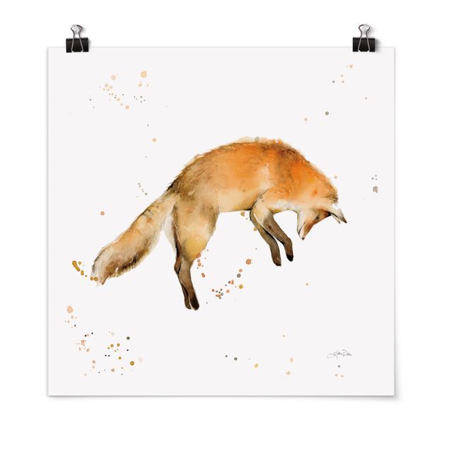 Poster - Springender Fuchs - Quadrat 1:1