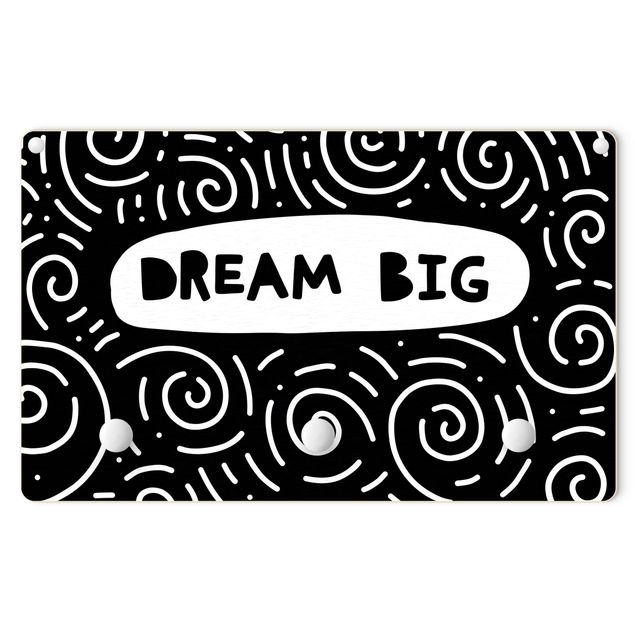 Kindergarderobe Holz - Spruch Dream Big mit Wirbel Schwarz Weiß