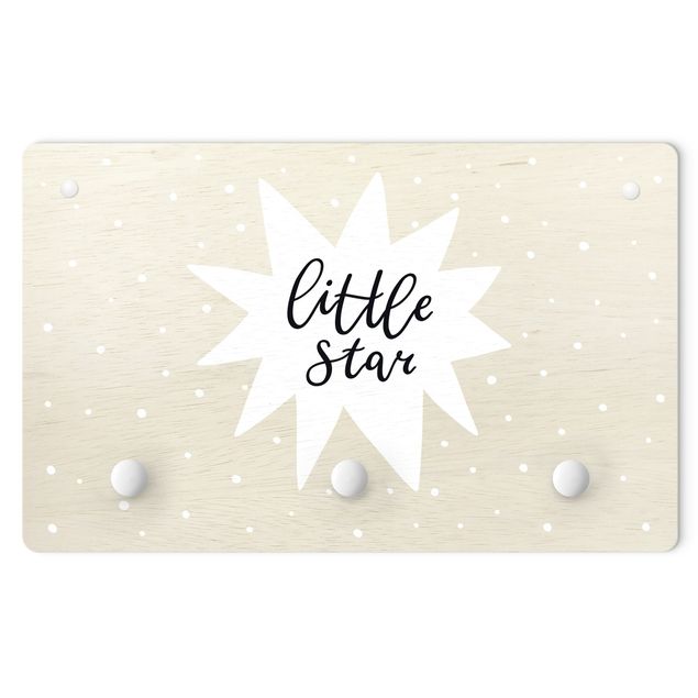 Kindergarderobe Holz - Spruch Little Star mit Stern Weiß