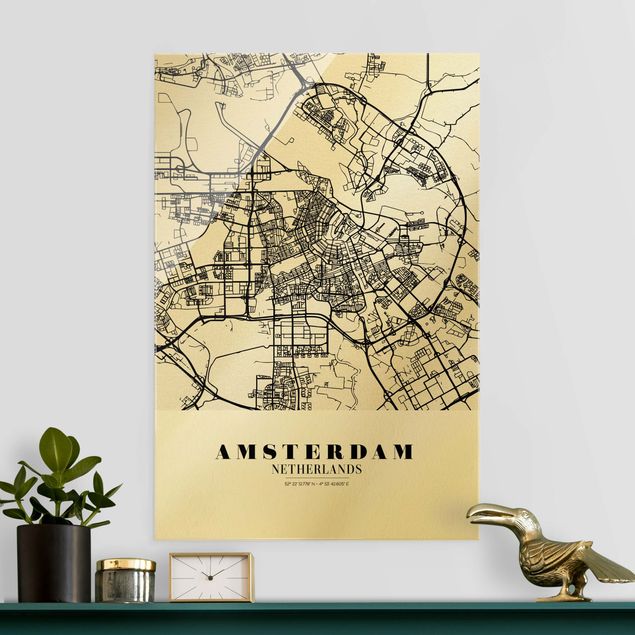 Glas Magnetboard Stadtplan Amsterdam - Klassik