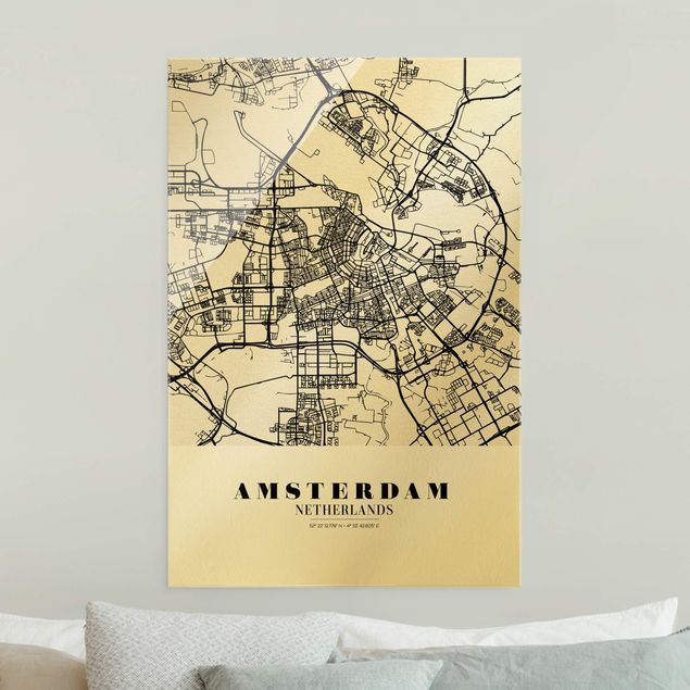 Glasbild - Stadtplan Amsterdam - Klassik - Hochformat 2:3