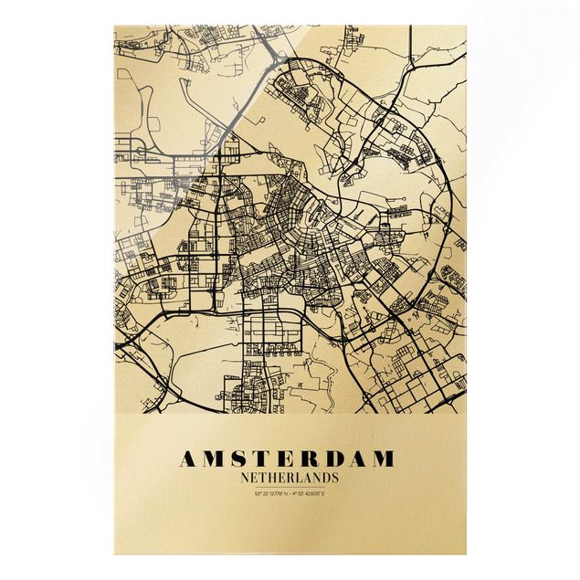 Glasbild - Stadtplan Amsterdam - Klassik - Hochformat 2:3