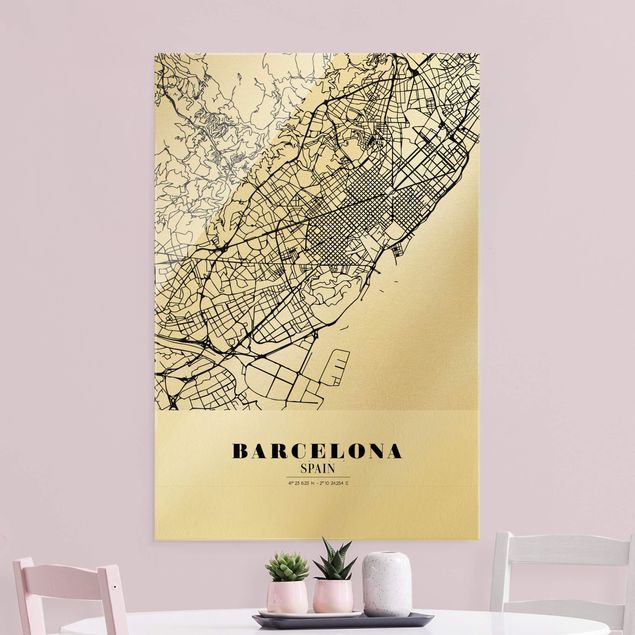 Glasbild - Stadtplan Barcelona - Klassik - Hochformat 2:3