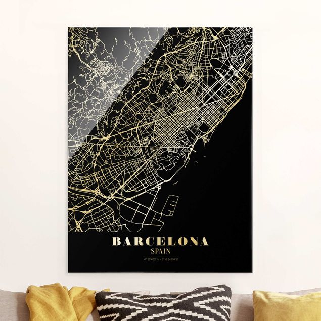 Magnettafel Glas Stadtplan Barcelona - Klassik Schwarz