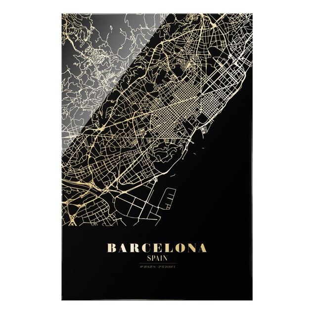 Glasbild - Stadtplan Barcelona - Klassik Schwarz - Hochformat 2:3