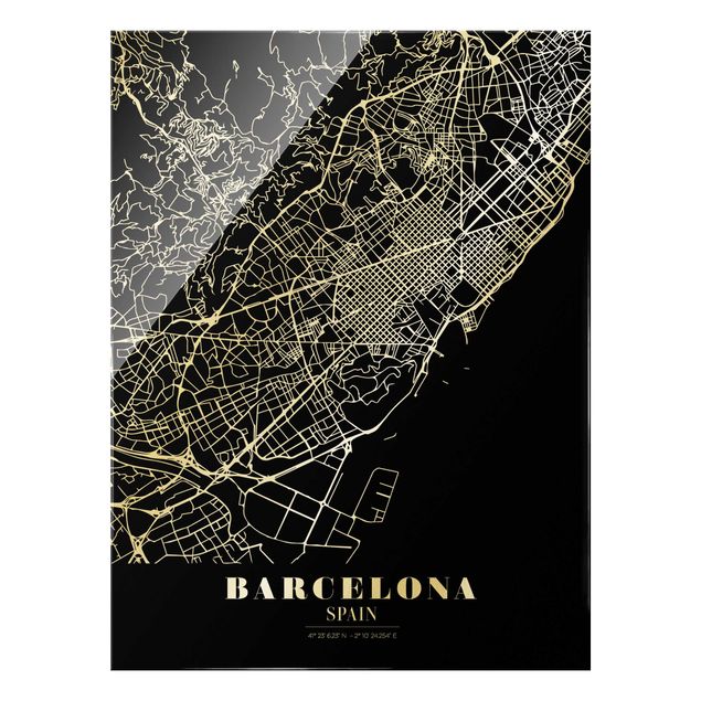Glasbild - Stadtplan Barcelona - Klassik Schwarz - Hochformat 3:4