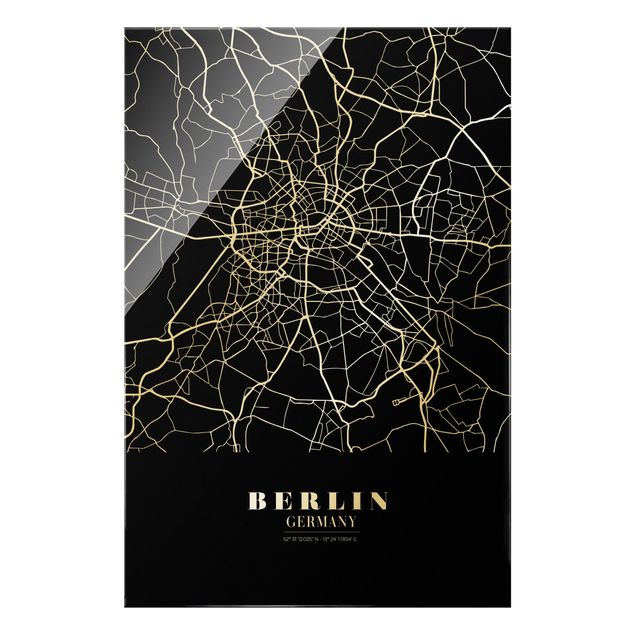 Glasbild - Stadtplan Berlin - Klassik Schwarz - Hochformat 2:3