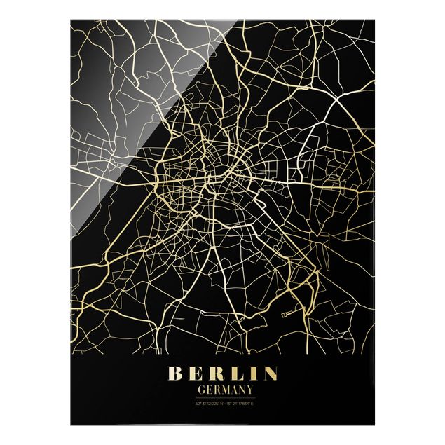 Glasbild - Stadtplan Berlin - Klassik Schwarz - Hochformat 3:4