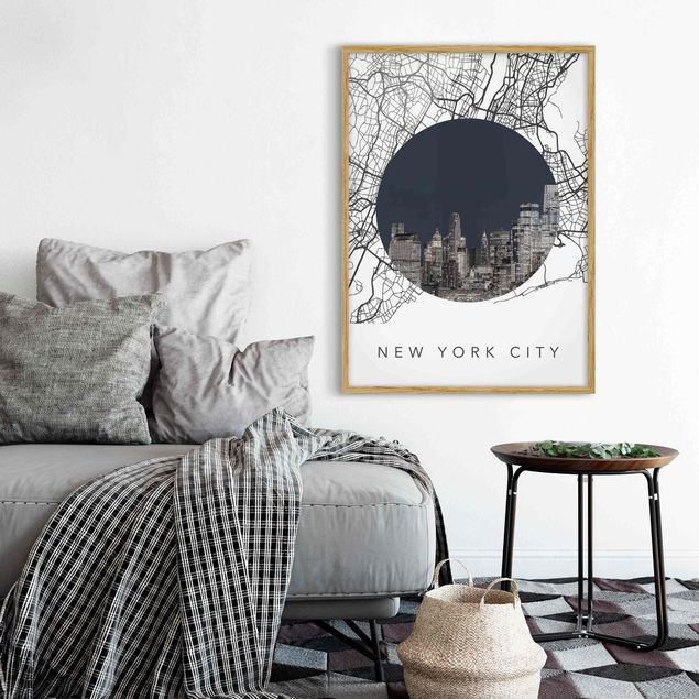 Bild mit Rahmen - Stadtplan Collage New York City - Hochformat