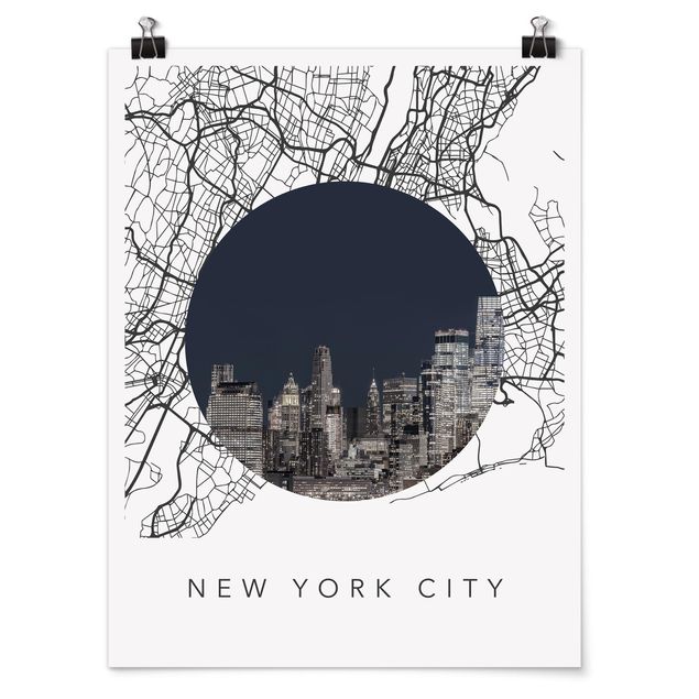 Poster - Stadtplan Collage New York City - Hochformat 3:4