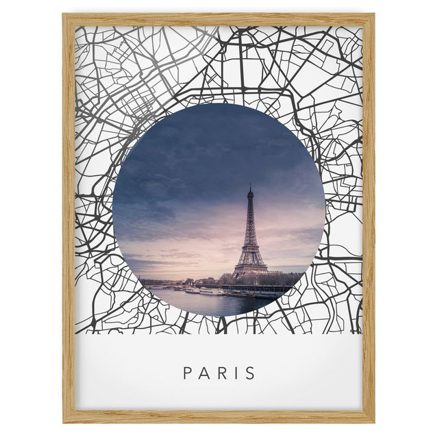 Bild mit Rahmen - Stadtplan Collage Paris - Hochformat
