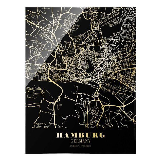 Glasbild - Stadtplan Hamburg - Klassik Schwarz - Hochformat 3:4