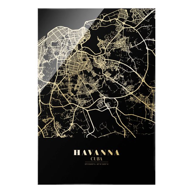 Glasbild - Stadtplan Havanna - Klassik Schwarz - Hochformat 2:3