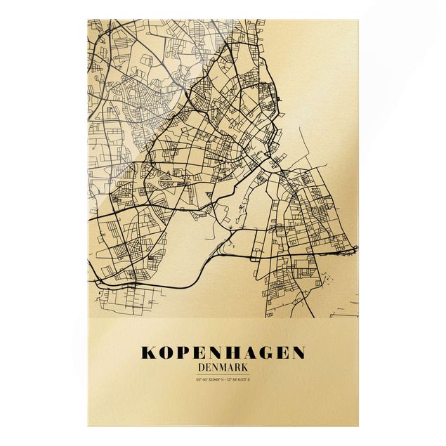 Glasbild - Stadtplan Kopenhagen - Klassik - Hochformat 2:3